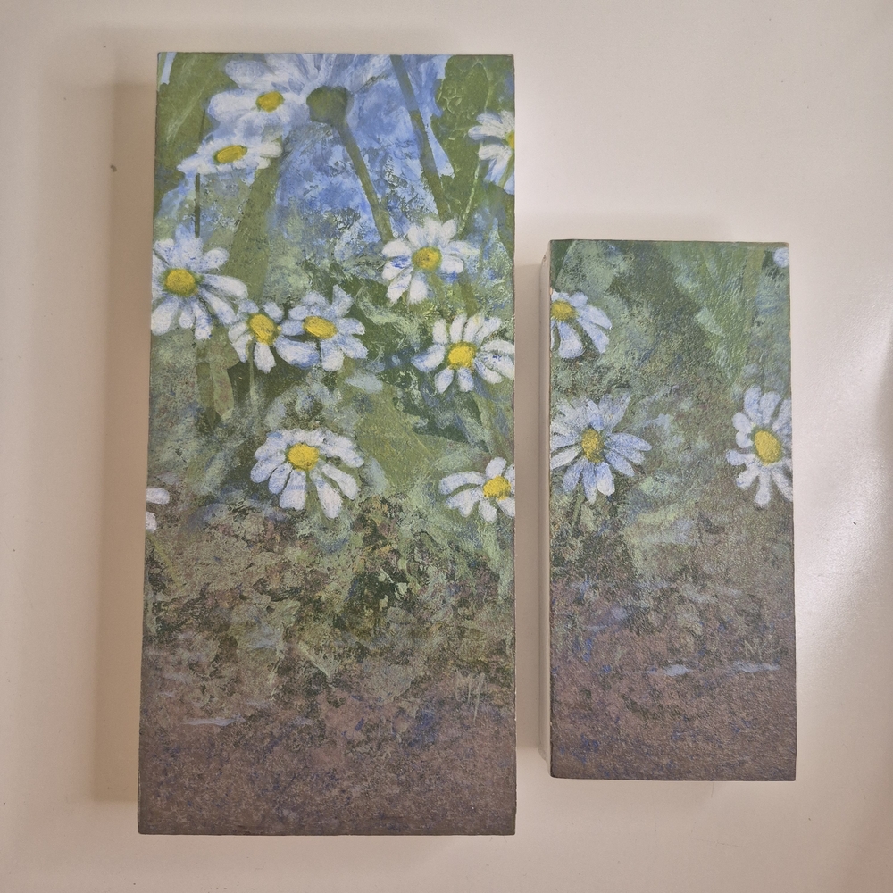 Set of 2 Original Floral Mini Art with Daisies Signed Martha Fraser